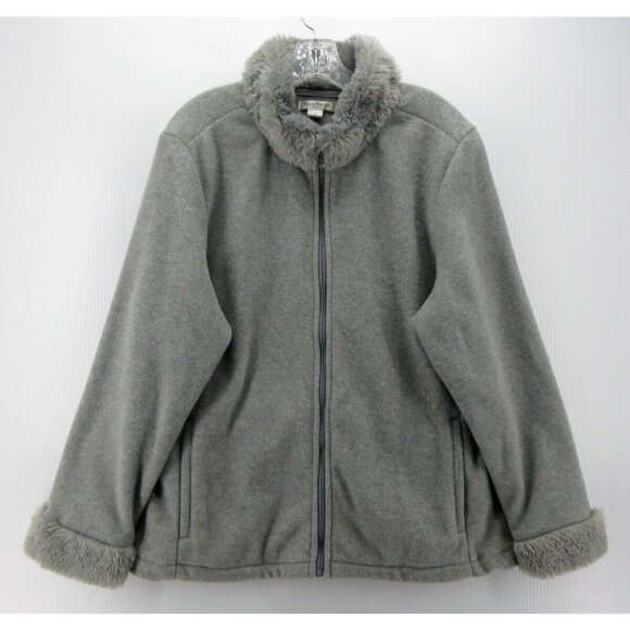 VINTAGE Susan Bristol Jacket 3X Plus Fleece Windbreaker Faux Fur Trim - Picture 1 of 11
